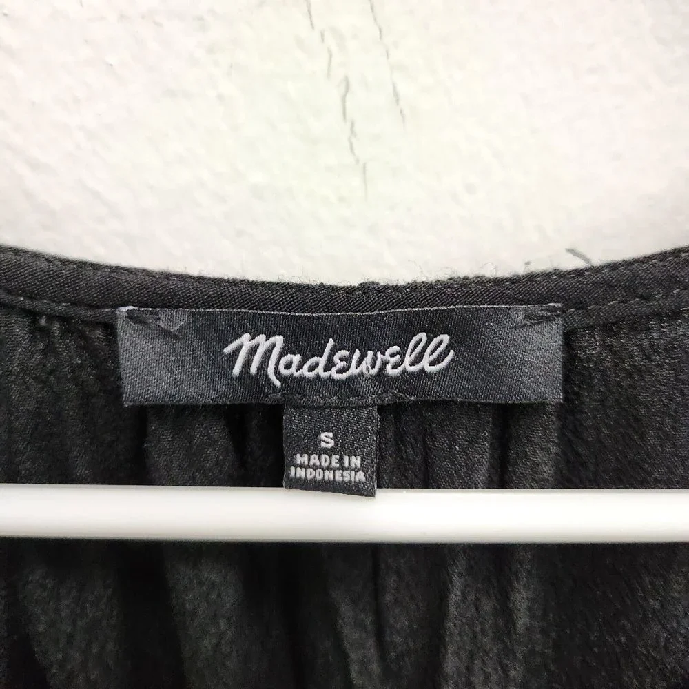 Madewell Womens Courtyard Ruffle Hem Blouse Small Black Button Front Peplum Top - Picture 3 of 9